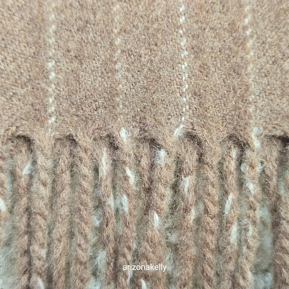 NWT Alfredo Pria Wool Scarf *TINY HOLE* Tan Pinstripe Biella Italy
